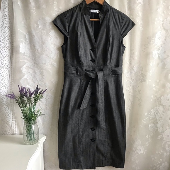 Calvin Klein Dresses & Skirts - Calvin Klein Gray Sheath Dress Flattering Belted 6